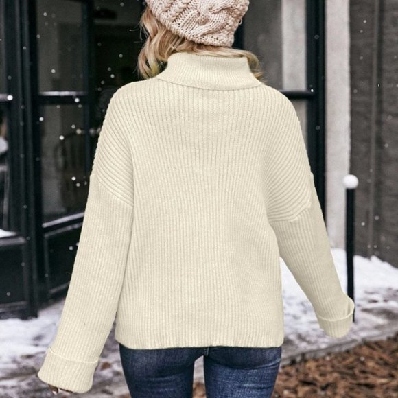 Beige Preppy Womens Turtleneck Sweater - Picture 2 of 4